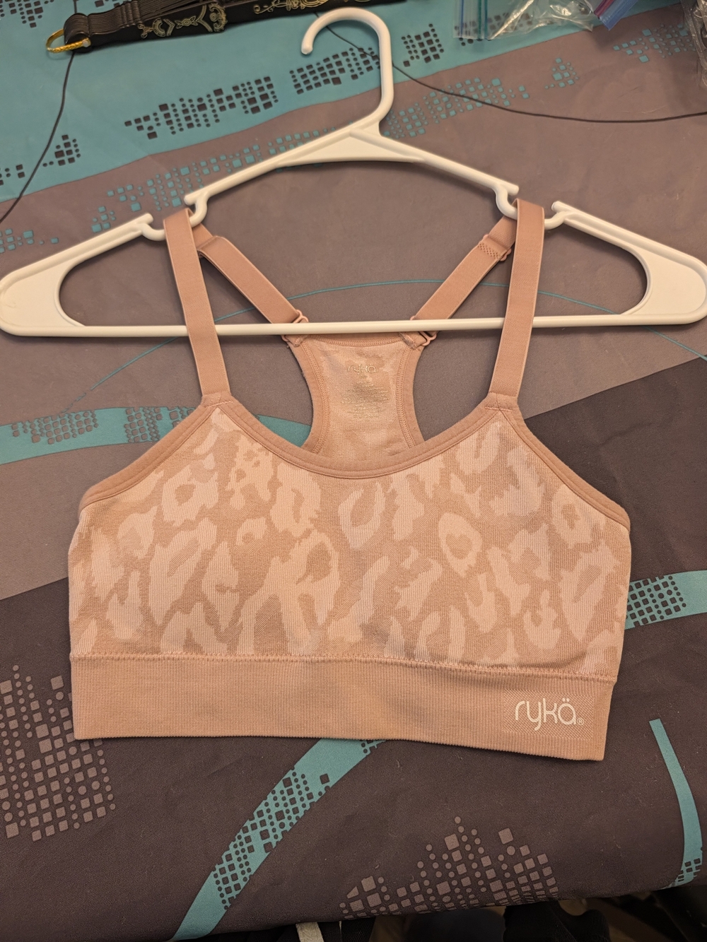 Ryka Peach Leopard Seamless Light Support Sports Bra AS